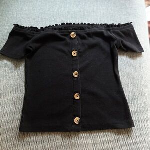 Black Off-Shoulder Buttoned Top